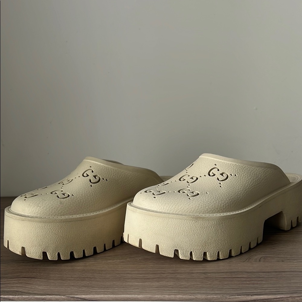 Gucci Beige Platform Clogs